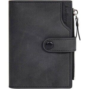 Men's Black Faux Leather Large Wallet Card Blocking Zipper Hidden Pocket